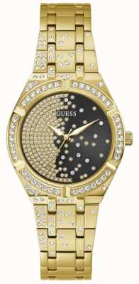 Guess Montre bracelet en acier inoxydable doré avec cadran serti de cristaux noirs pour femmes Afterglow GW0312L2