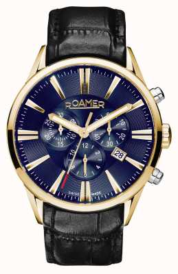 Roamer Cadran chrono supérieur bleu bracelet cuir noir bicolore 508837 47 85 05