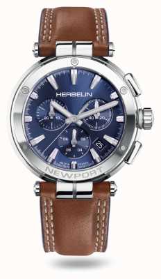 Herbelin Chronographe Newport (40,5mm) cadran bleu / bracelet cuir marron 37658/AP15GO