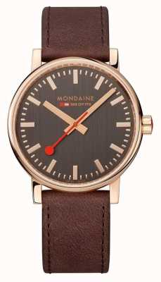 Mondaine Evo2 or rose 40mm | bracelet en cuir marron | cadran gris | boîtier ip en or rose MSE.40181.LG