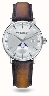 Michel Herbelin Montre Inspiration cadran argenté bracelet cuir marron édition limitée 1547/TN12GP