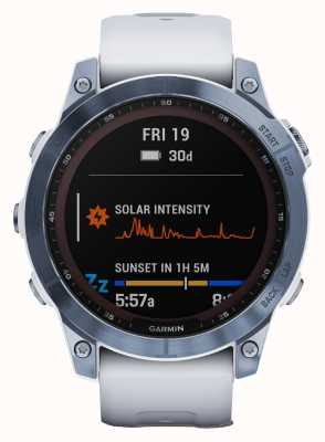 Garmin Solaire Fenix 7 saphir | titane bleu minéral dlc | bracelet en silicone pierre blanche 010-02540-25