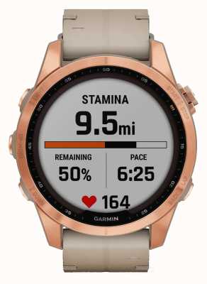 Garmin Solaire saphir Fenix 7s | titane or rose | bracelet en cuir calcaire 010-02539-35