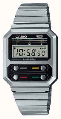 Casio Cadran numérique vintage (32,7 mm) / acier inoxydable A100WE-1AEF