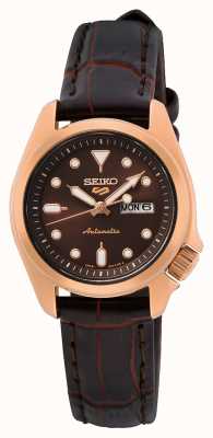Seiko 5 sports | compact 28 mm | cadran marron | bracelet en cuir marron | montre automatique SRE006K1