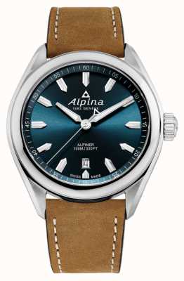 Alpina Montre homme alpiner quartz cadran bleu bracelet cuir marron AL-240NS4E6