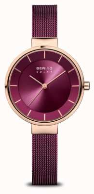 Bering Solaire | cadran violet soleillé | bracelet milanais violet | boîtier en acier inoxydable or rose brossé 14631-969