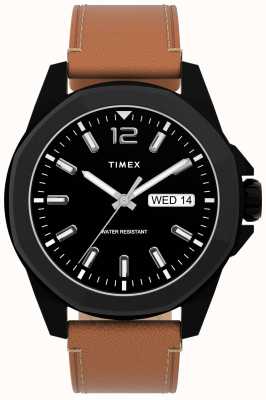 Timex Essex ave jour/date 44 mm boîtier noir cadran noir bracelet en cuir marron TW2U15100