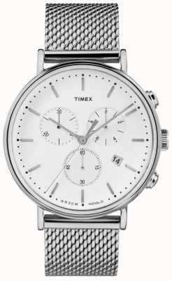 Timex Fairfield chrono 41 mm boîtier argenté cadran blanc bracelet en maille TW2R27100