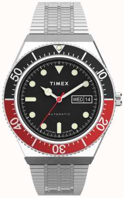 Timex M79 automatique 40 mm cadran noir bague supérieure noire et rouge TW2U83400