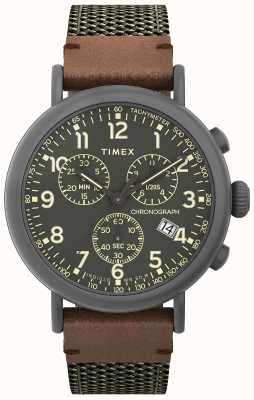 Timex Chrono standard 41mm boitier gris cadran olive bracelet cuir tissu olive TW2U89500