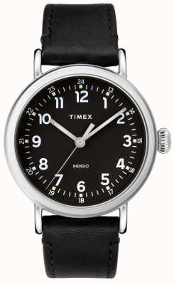 Timex Boîtier argenté standard de 40 mm cadran noir bracelet en cuir noir TW2T20200