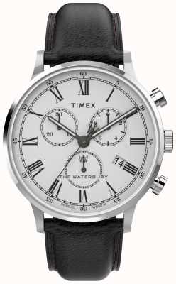 Timex Waterbury classique pour homme 40 mm chrono boîtier en acier inoxydable blanc cadran bracelet noir TW2U88100