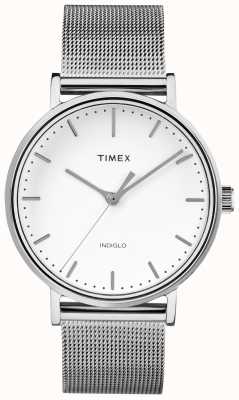 Timex Boîtier argenté Fairfield de 37 mm, cadran blanc, bracelet en maille TW2R26600