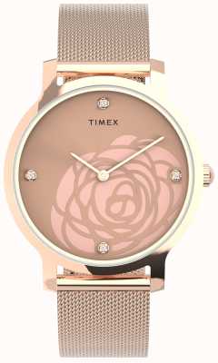 Timex Boîtier et bracelet en maille doré rose à découpe florale Wms transcend TW2U98100