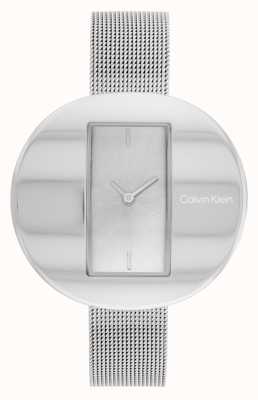 Calvin Klein Cadran rectangulaire argenté sculptural | bracelet en maille d'acier 25200016