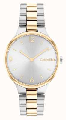Calvin Klein Montre bicolore or et argent cadran argenté soleillé 25200132