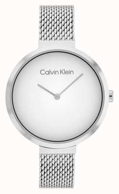 Calvin Klein Bracelet en maille d'acier inoxydable à barre en T minimaliste cadran blanc 25200079