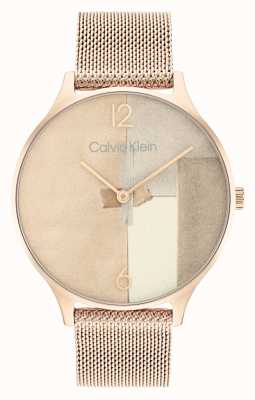 Calvin Klein Cadran patchwork 2h | bracelet en maille d'acier d'or rose 25200006