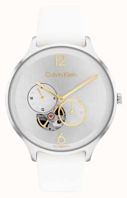 Calvin Klein Cadran à ouverture squelette automatique avec bracelet en cuir blanc 25200124