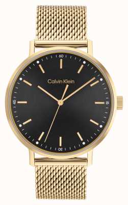 Calvin Klein Cadran noir pour homme | bracelet en acier inoxydable doré 25200049