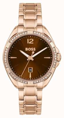 BOSS Félina femme | cadran marron | bracelet en acier inoxydable or rose 1502621