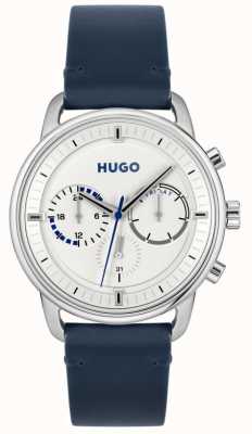 HUGO #conseil homme | cadran blanc | bracelet en cuir bleu 1530233