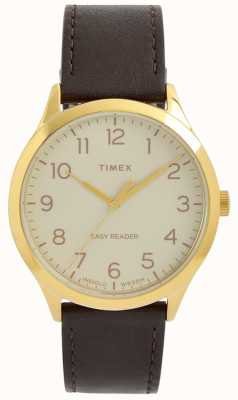 Timex Lecteur facile | cadran blanc | bracelet en cuir marron TW2V28100