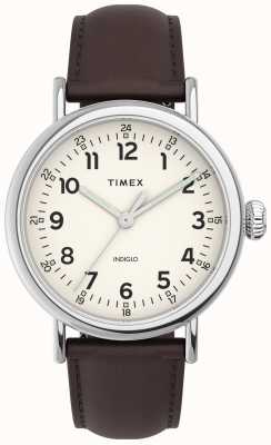 Timex Cadran crème standard bracelet en cuir marron TW2V27800