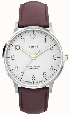 Timex Waterbury classique pour hommes | cadran blanc | bracelet en cuir marron TW2V28800