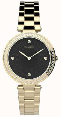 Timex Femmes | orner de cristaux | cadran noir | or en acier inoxydable TW2V24400