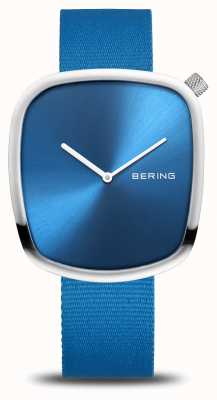 Bering Galet | argent poli | cadran bleu | bracelet bleu recyclé 18040-308