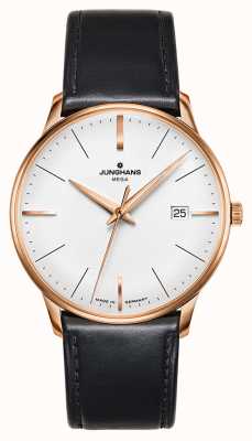 Junghans Meister mega bracelet en cuir noir boîtier plaqué or verre saphir 58/7800.02