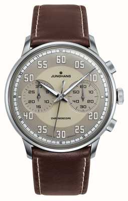 Junghans Meister driver chronoscope bracelet cuir marron verre saphir 27/3684.02