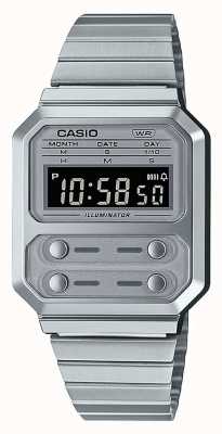 Casio Collection montre digitale vintage en acier inoxydable A100WE-7BEF