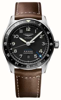 LONGINES Spirit zulu time gmt 42mm cadran noir bracelet cuir marron L38124532