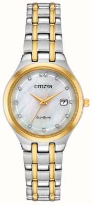 Citizen Diamant silhouette femme | éco-conduite | cadran nacre | bracelet en acier inoxydable bicolore EW2488-57D