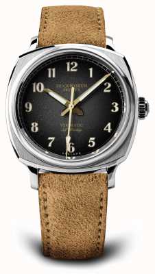 Duckworth Prestex Vérimatique | automatique | cadran noir | bracelet en cuir suédé beige D891-01-K