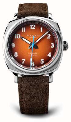 Duckworth Prestex Vérimatique | automatique | cadran orange | bracelet en daim marron D891-05-F