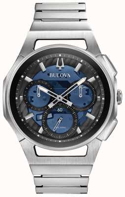 Bulova Bracelet en acier inoxydable avec cadran chronographe bleu courbé 96A205