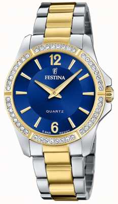estina Mesdames or-pltd. montre avec serti cz et bracelet en acier F20594/2