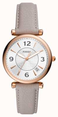 Fossil carlie femme | cadran argenté | bracelet en cuir gris ES5161