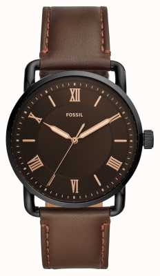 Fossil Copeland pour hommes | cadran noir | bracelet en cuir marron FS5666