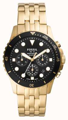 Fossil Chrono fb-01 homme | cadran noir | bracelet en acier inoxydable doré FS5836