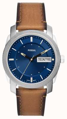 Fossil Machine pour hommes | cadran bleu | bracelet en cuir marron FS5920