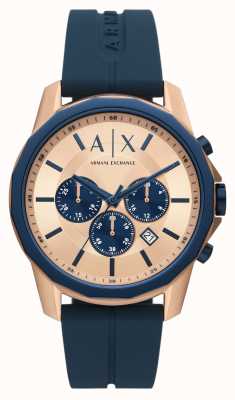 Armani Exchange Cadran or rose | bracelet en silicone bleu AX1730