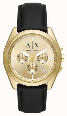Armani Exchange Hommes | cadran or | bracelet en cuir noir AX2861