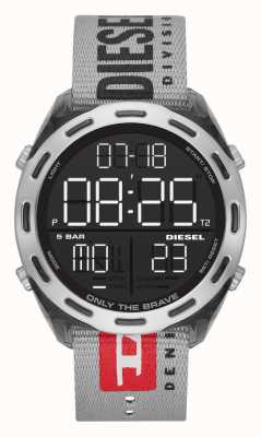 Diesel Bracelet homme en nylon gris à cadran digital Crusher DZ1894