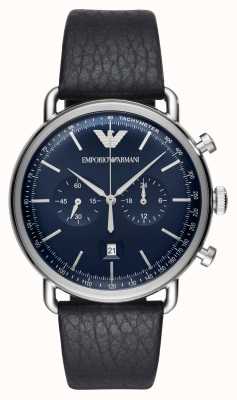 Emporio Armani Hommes | cadran bleu | bracelet en cuir noir AR11105
