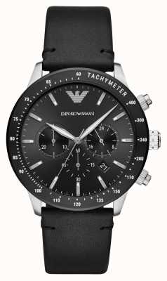 Emporio Armani Hommes | cadran chronographe noir | bracelet en cuir noir AR11243